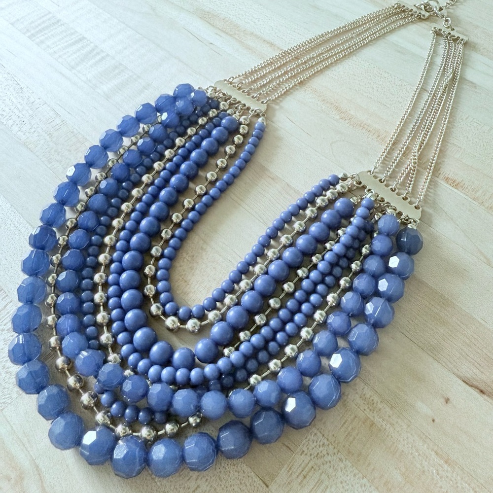 Blue & Gold Beaded Multi-Strand Necklace